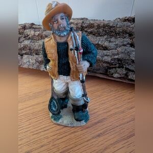 Nautical Decor Figurine Fly Fisherman Ready To Catch Fish River Net Reel Trout